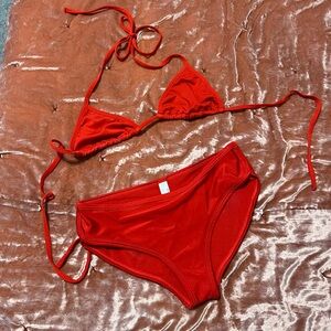 VINTAGE American Apparel Red Triangle Bikini Set Cheeky Bottoms,  Strappy Top